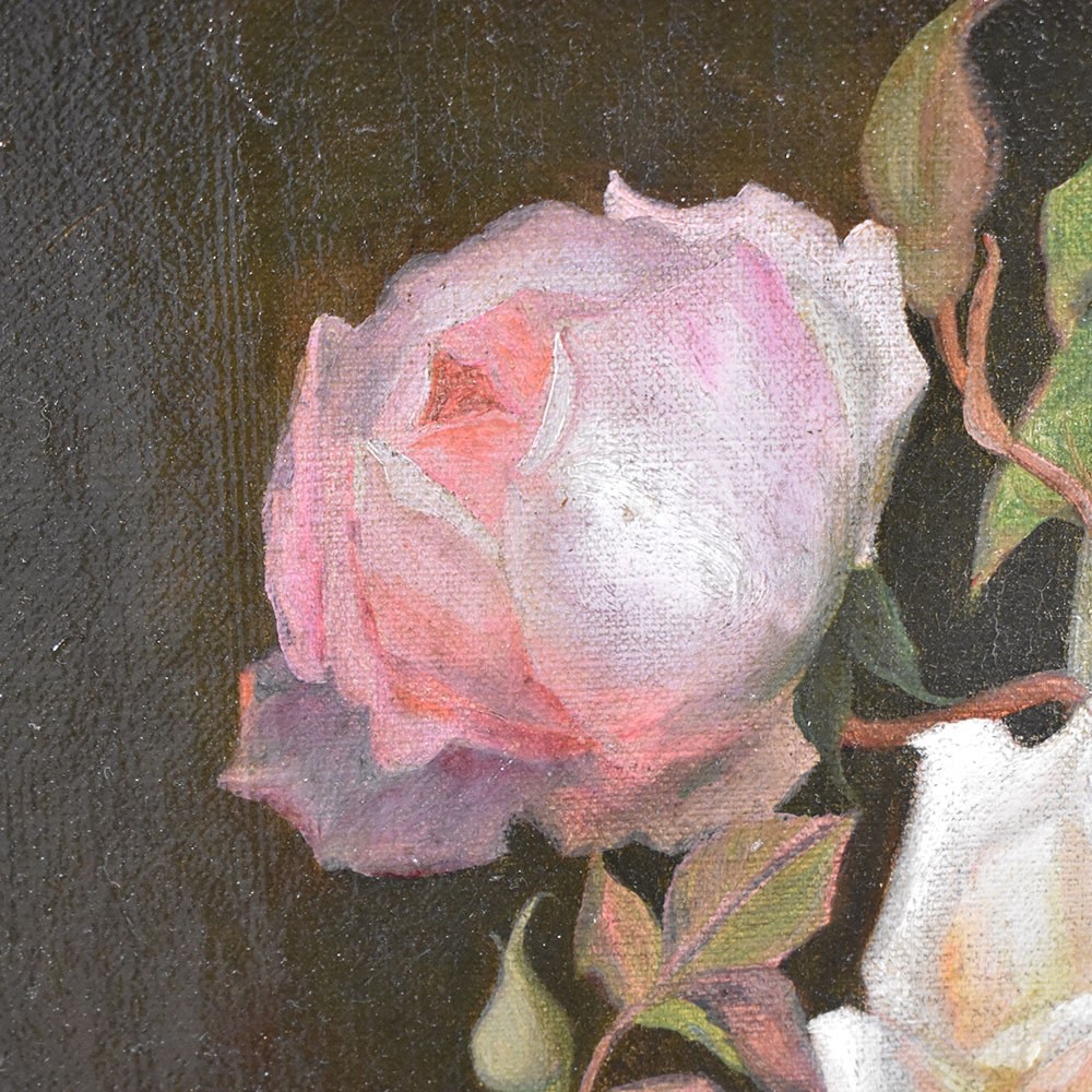 QF462 1a  antique floral paintings flower rose painting still life XIX century.jpg